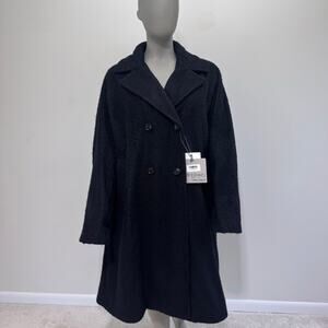 NWT Marina Rinaldi Black Fuzzy Double Breasted Coat US 22 Neutral Cozy Old Money